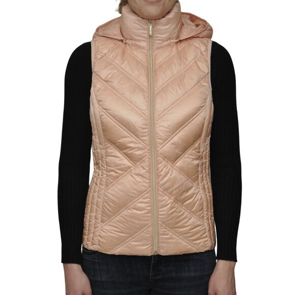 Michael Kors Hooded Down Puffer Vest Jacket Rose Water Pink XS/S $225 Nwt - Picture 2 of 3